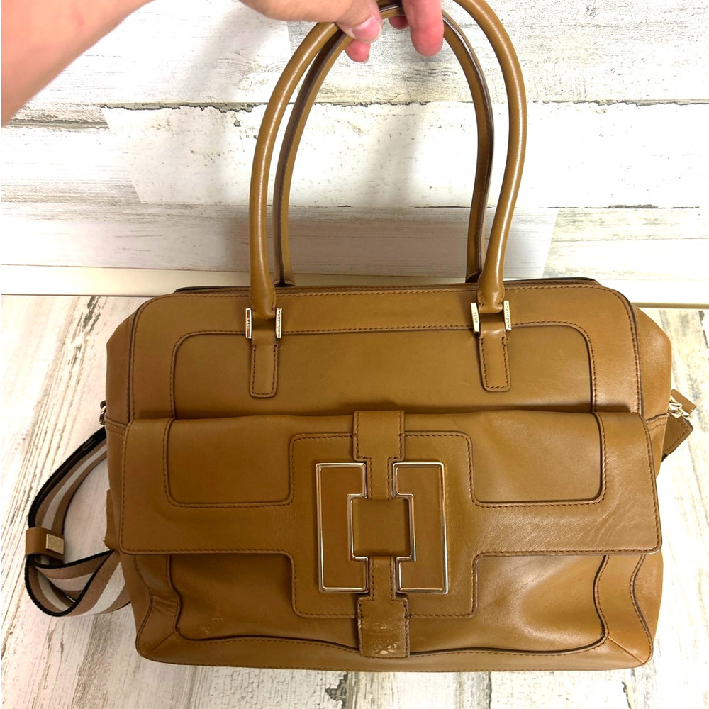 Anya Hindmarch Tan Gold Leather Suede Shoulder Crossbody Designer Bag Purse